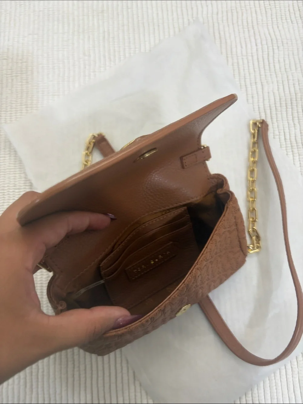Tory Burch Brown Quilted Leather Crossbody with Gold Chain